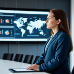 A professional business leader, female, in a modest business suit, standing confidently at the head of a modern boardroom table, addressing a diverse team of executives. A large transparent screen behind her displays abstract cybersecurity concepts and secure network architecture diagrams. The atmosphere is serious and focused, emphasizing strategic decision-making for data protection. The leader's posture is natural and authoritative. High-resolution, professional corporate photography, well-lit, cinematic quality. fully clothed, modest clothing, appropriate attire, professional dress, safe for work, appropriate content, professional, perfect anatomy, correct proportions, natural pose, well-formed hands, proper finger count, natural body proportions.