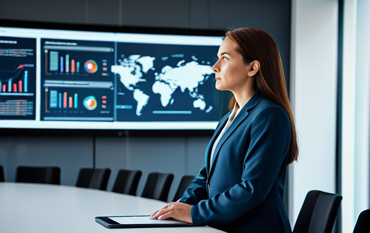 A professional business leader, female, in a modest business suit, standing confidently at the head of a modern boardroom table, addressing a diverse team of executives. A large transparent screen behind her displays abstract cybersecurity concepts and secure network architecture diagrams. The atmosphere is serious and focused, emphasizing strategic decision-making for data protection. The leader's posture is natural and authoritative. High-resolution, professional corporate photography, well-lit, cinematic quality. fully clothed, modest clothing, appropriate attire, professional dress, safe for work, appropriate content, professional, perfect anatomy, correct proportions, natural pose, well-formed hands, proper finger count, natural body proportions.